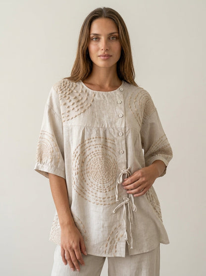 Macarena - Blusa Casual con Bordados Geométricos