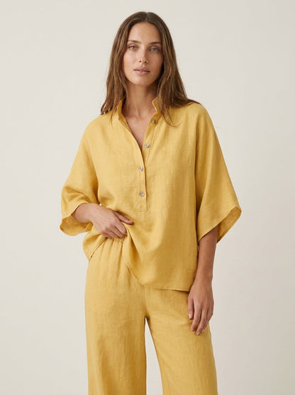 Maribel - Conjunto de Lino con Mangas Murciélago y Pantalón Ancho