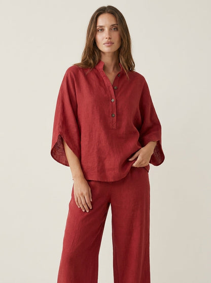 Maribel - Conjunto de Lino con Mangas Murciélago y Pantalón Ancho