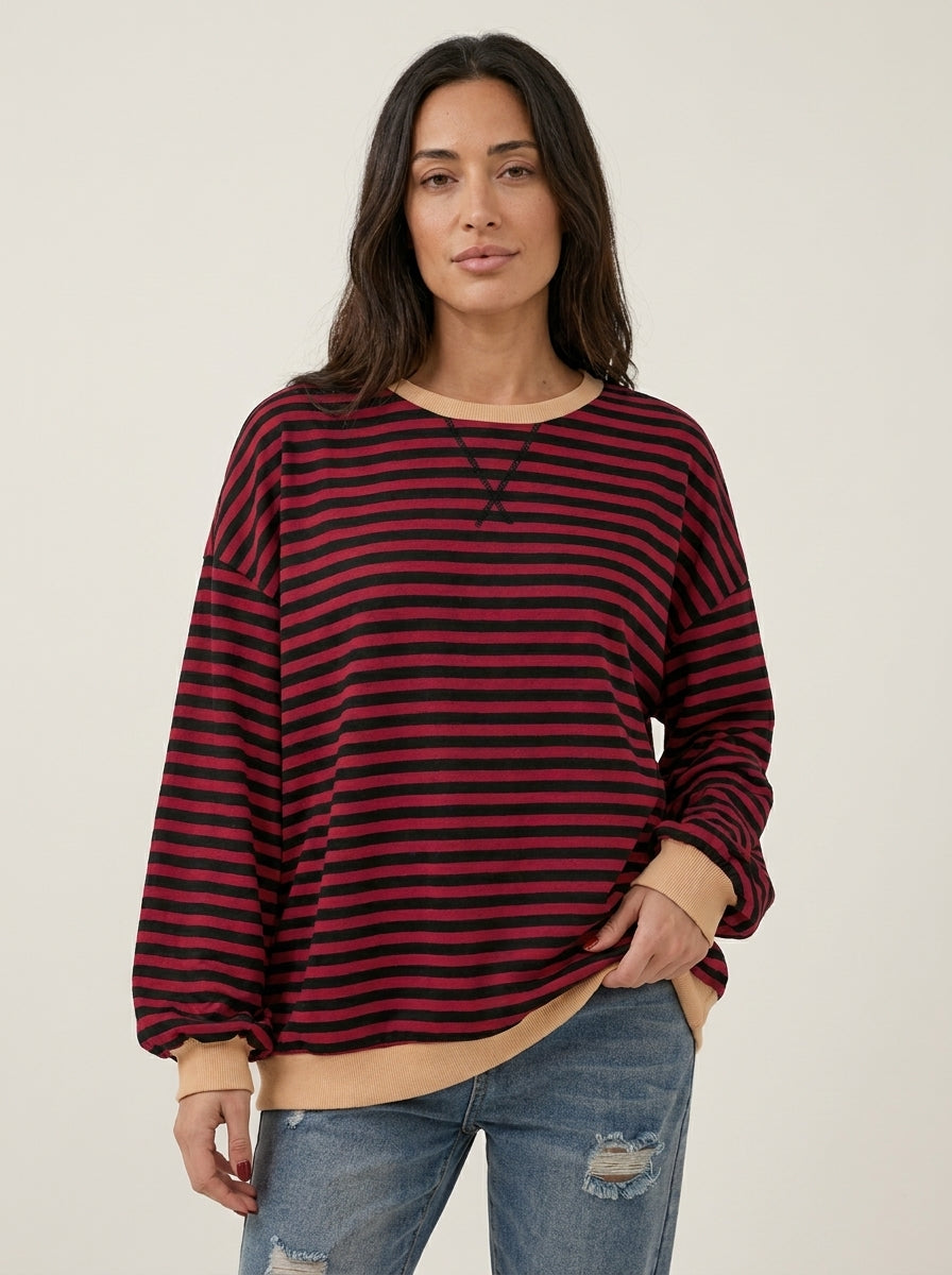 Isabella - Camiseta Manga Larga a Rayas con Cuello Redondo