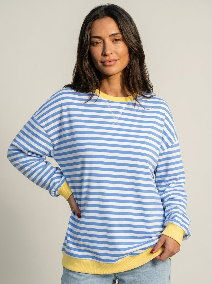 Isabella - Camiseta Manga Larga a Rayas con Cuello Redondo