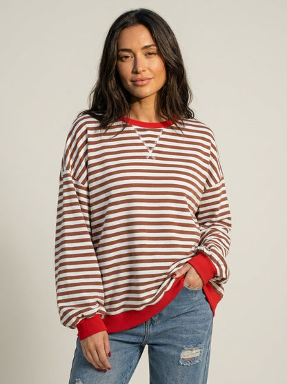 Isabella - Camiseta Manga Larga a Rayas con Cuello Redondo