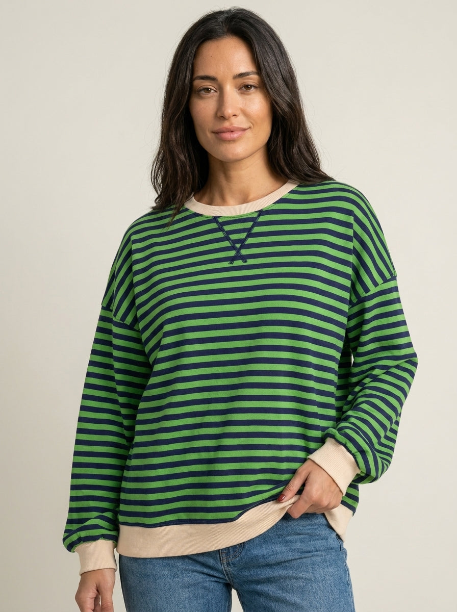 Isabella - Camiseta Manga Larga a Rayas con Cuello Redondo