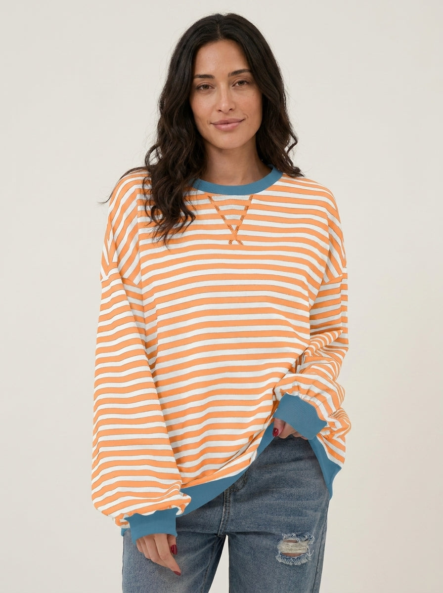 Isabella - Camiseta Manga Larga a Rayas con Cuello Redondo