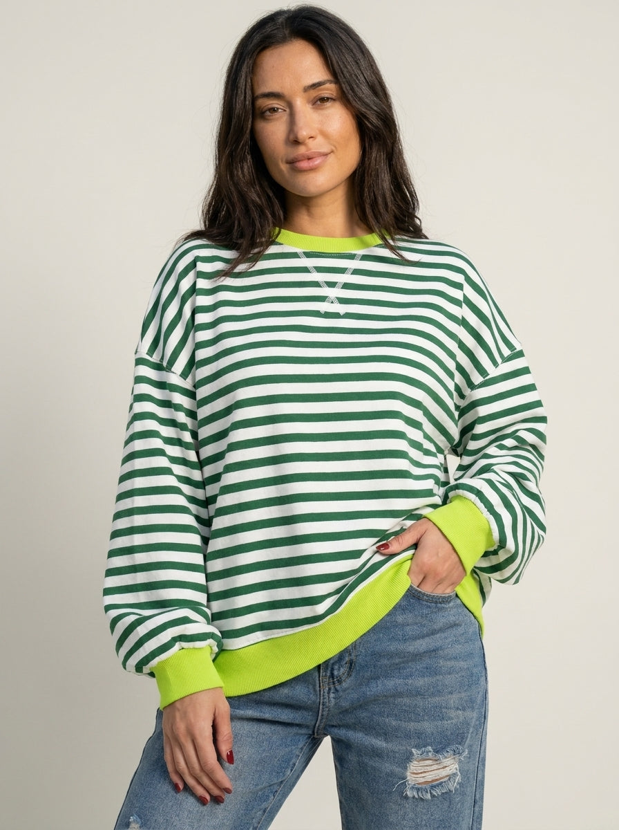 Isabella - Camiseta Manga Larga a Rayas con Cuello Redondo