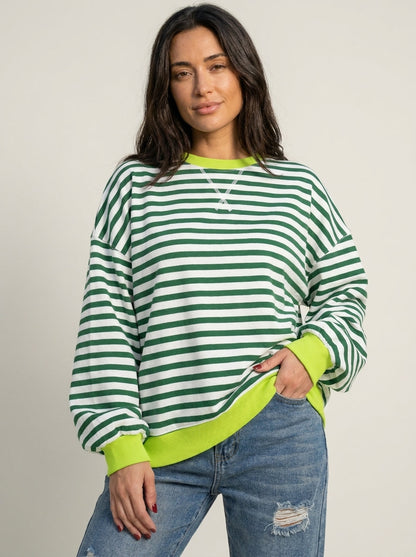 Isabella - Camiseta Manga Larga a Rayas con Cuello Redondo