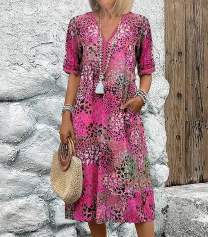 V-neck casual vacation pocket dressl