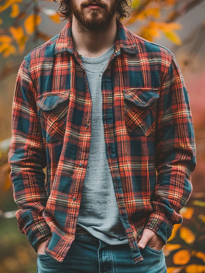Printed and fleece men's pocket shirt