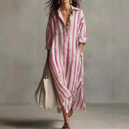 Casual Striped Shirt Bohemian Style Long Skirt