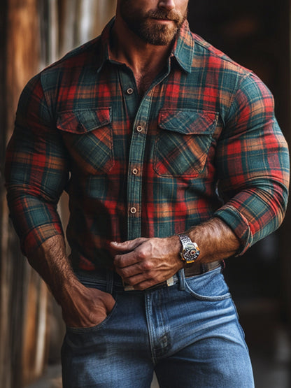 Printed and fleece men's pocket shirt