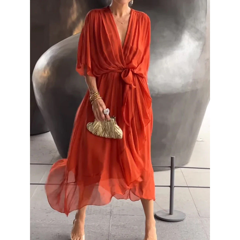 Elegant Bat Sleeve Long Dress