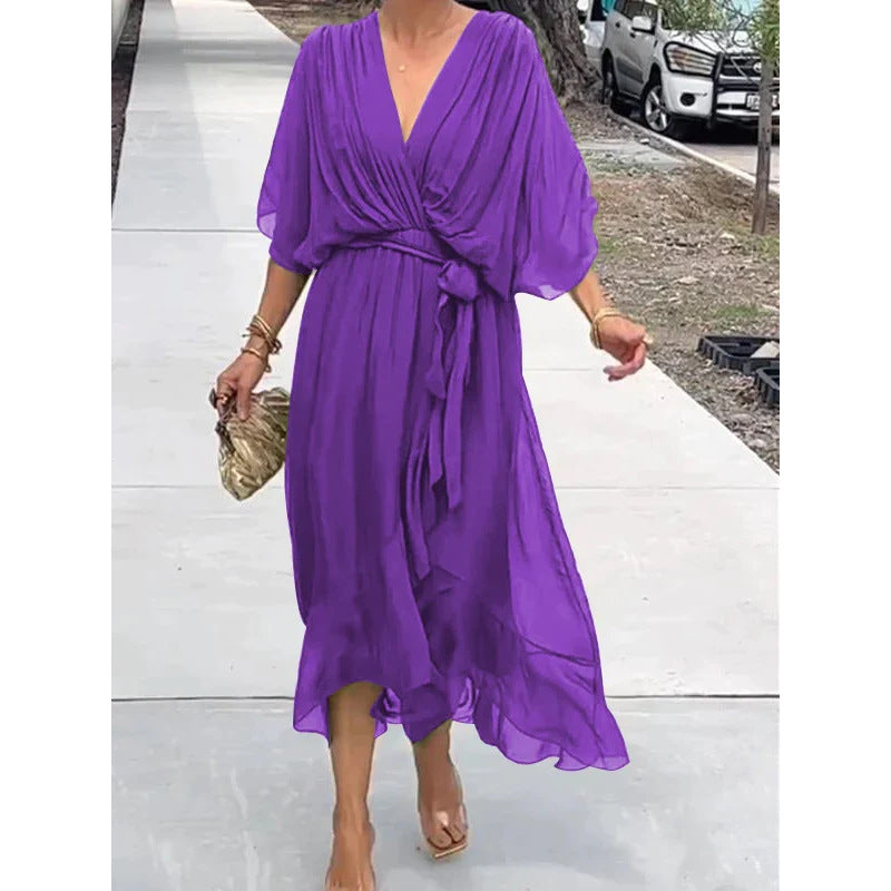 Elegant Bat Sleeve Long Dress