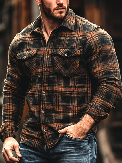 Printed and fleece men's pocket shirt