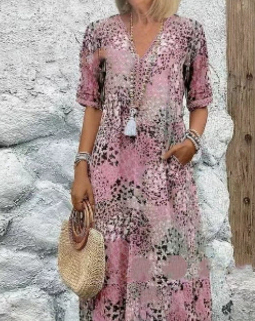 V-neck casual vacation pocket dressl
