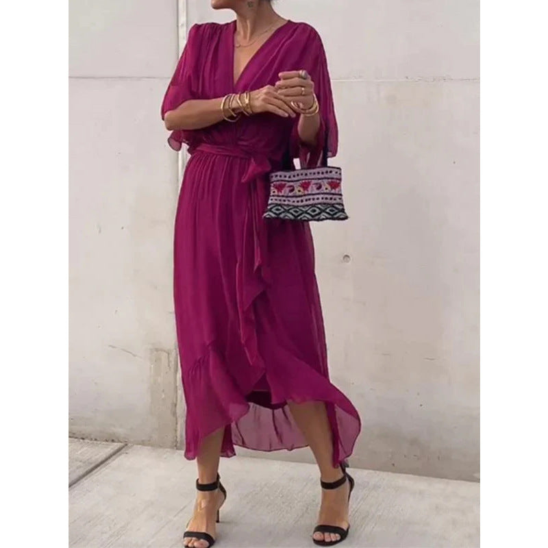 Elegant Bat Sleeve Long Dress