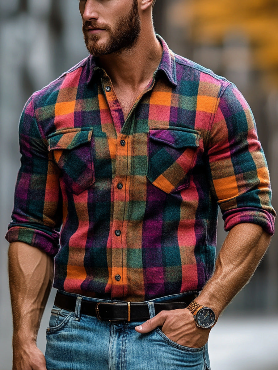 Printed and fleece men's pocket shirt