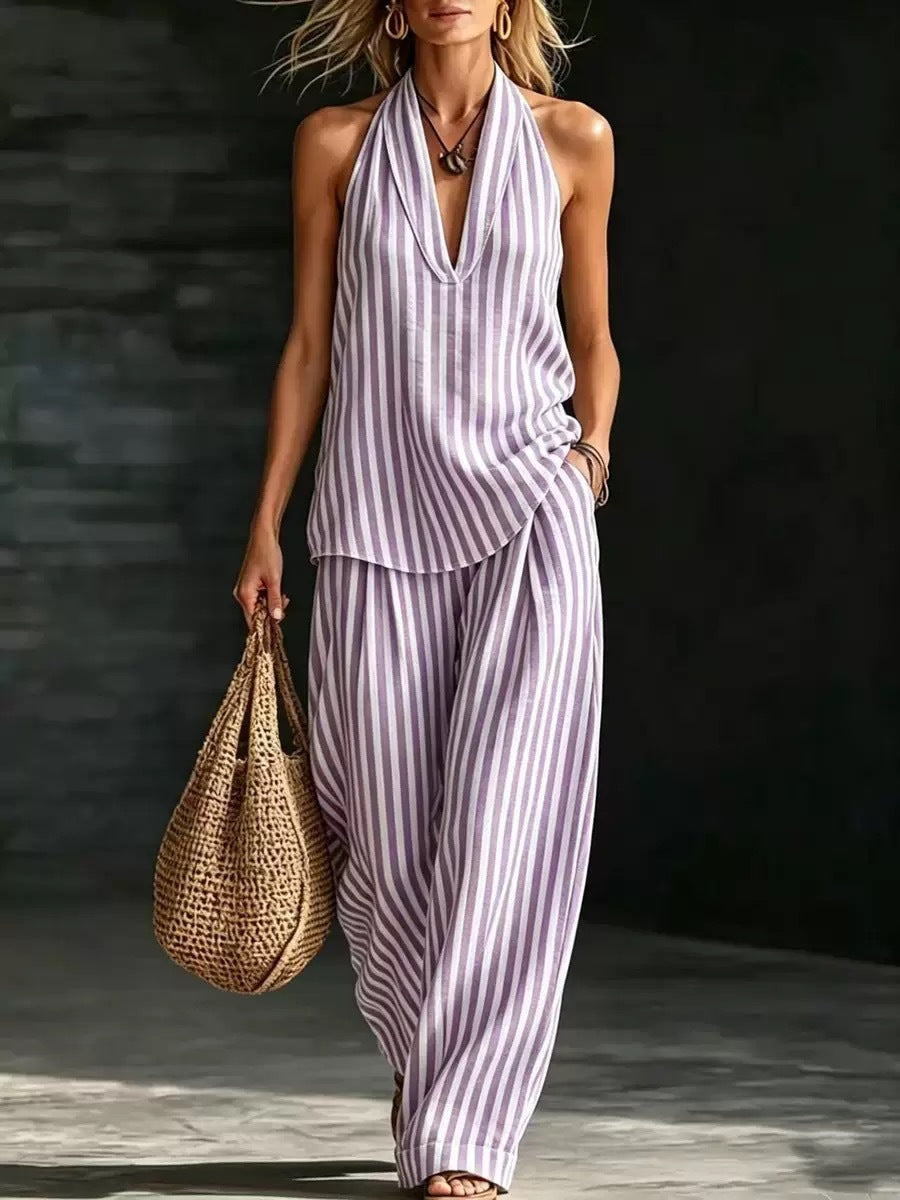 Sleeveless Loose Shoulder Strap Wide Leg Pants