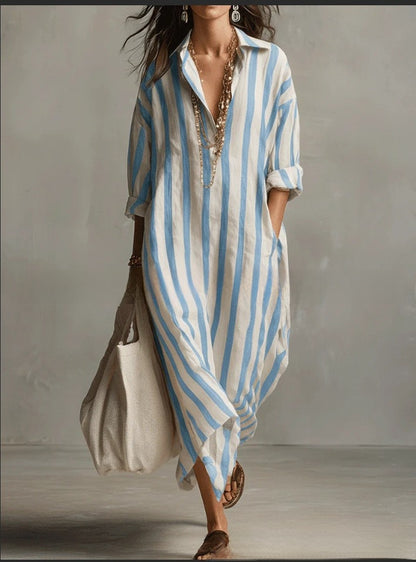 Casual Striped Shirt Bohemian Style Long Skirt