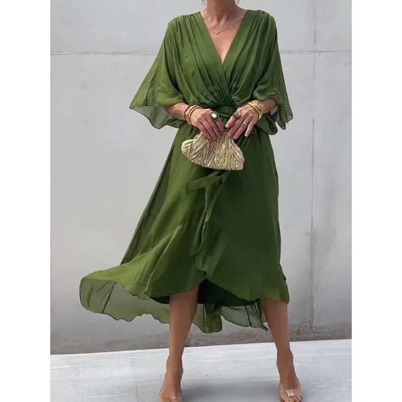 Elegant Bat Sleeve Long Dress
