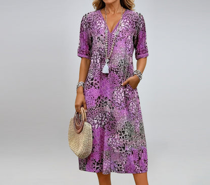 V-neck casual vacation pocket dressl