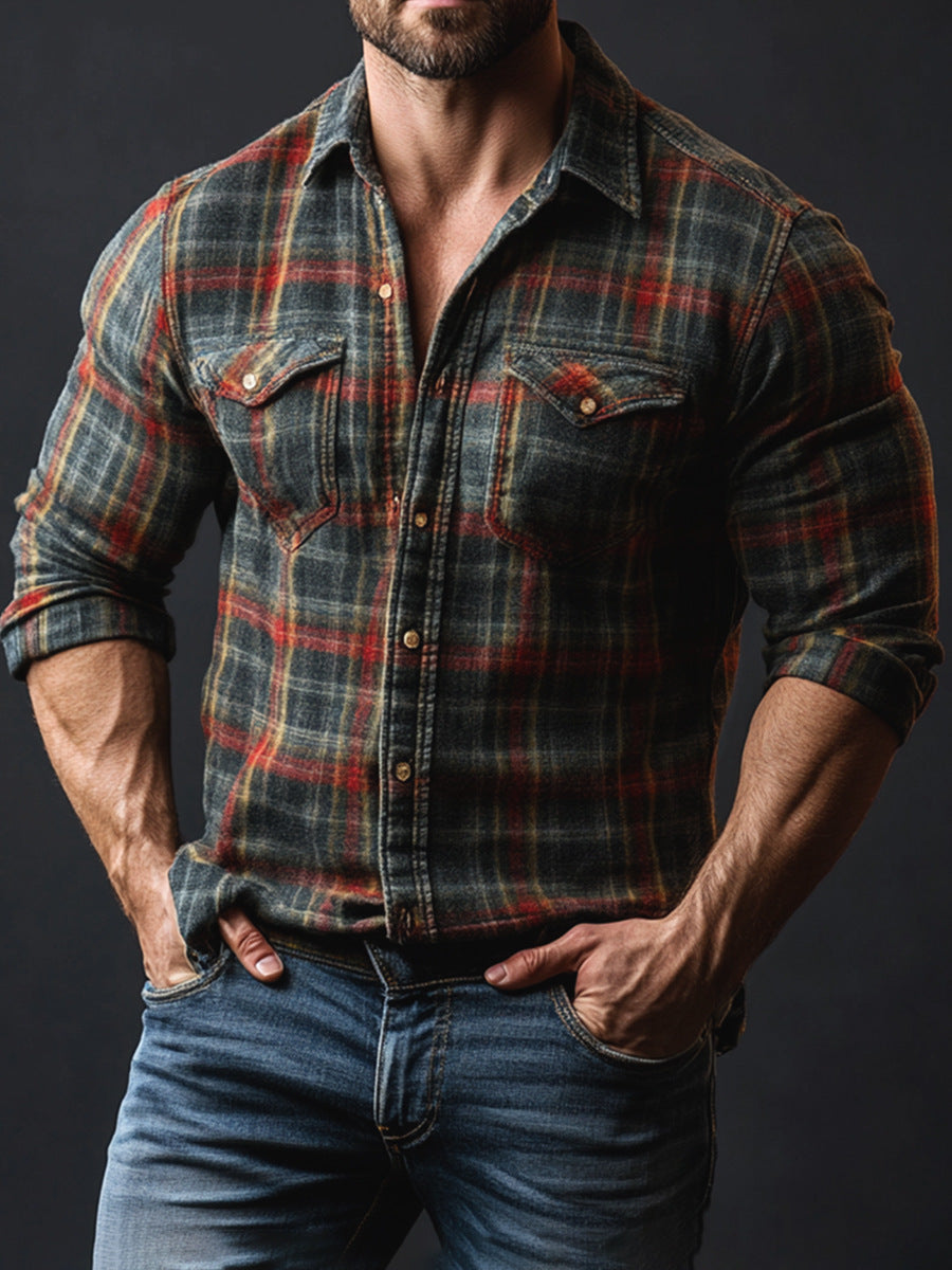 Printed and fleece men's pocket shirt