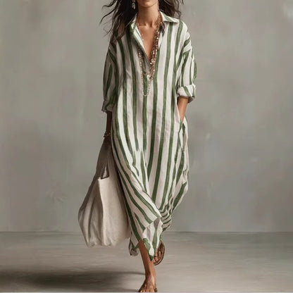 Casual Striped Shirt Bohemian Style Long Skirt