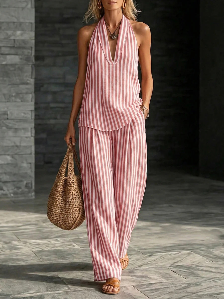 Sleeveless Loose Shoulder Strap Wide Leg Pants