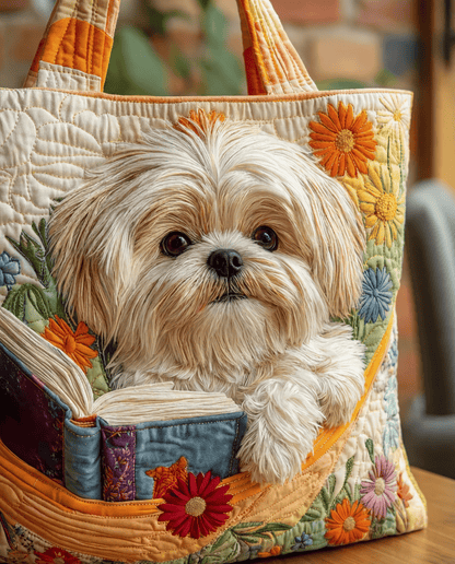 Bolso Artesanal “Shih Tzu con Libro y Flores”