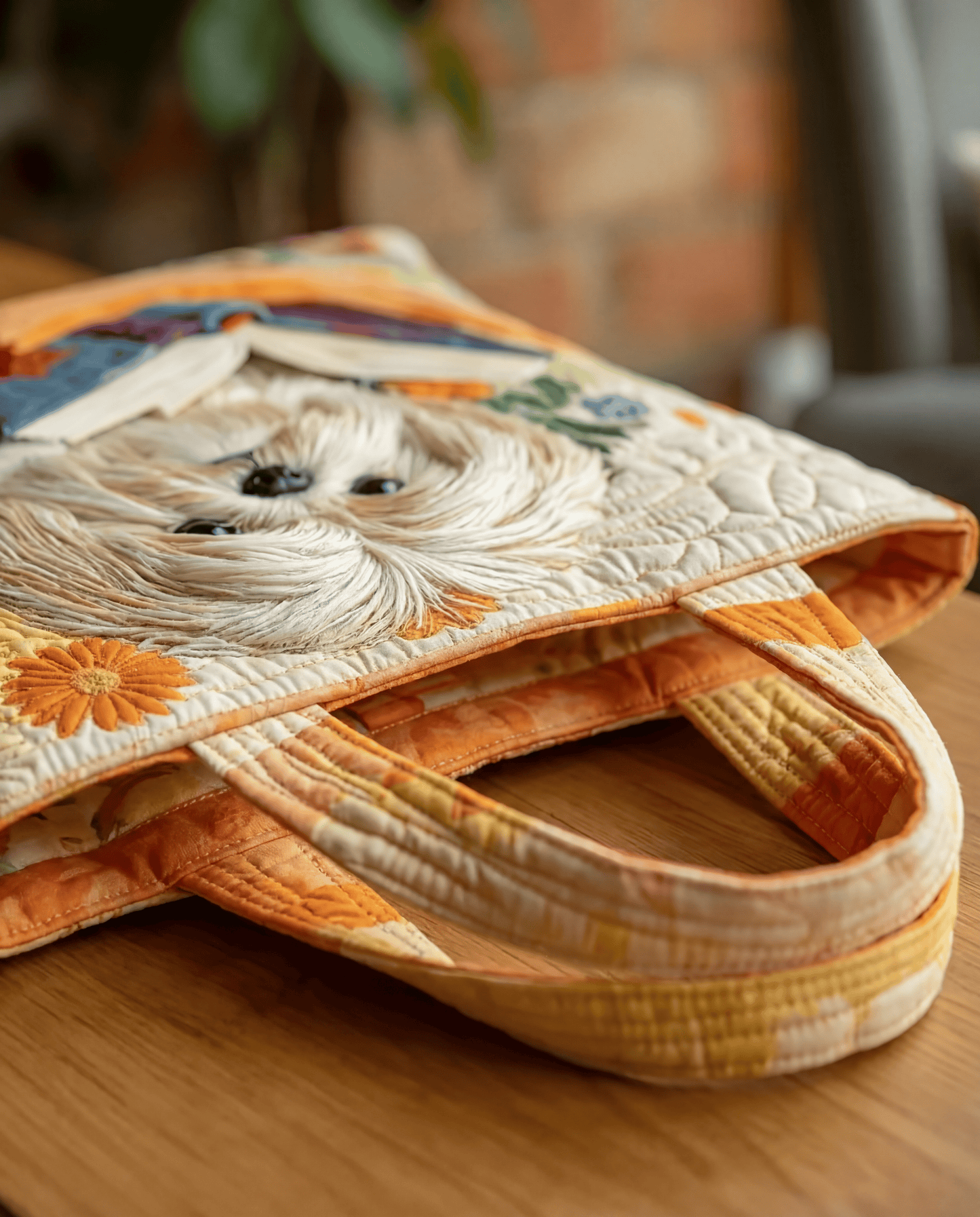 Bolso Artesanal “Shih Tzu con Libro y Flores”