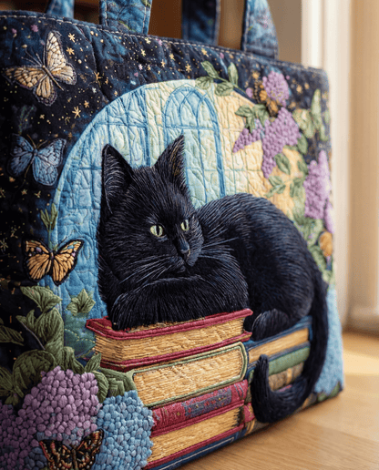 Bolso Artesanal “Gato Negro sobre Libros”