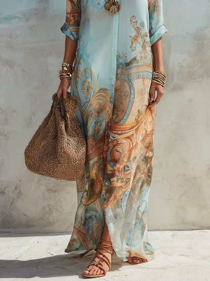 Luisa -  Vestido Maxi Chemisier Mediterráneo