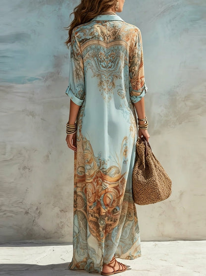 Luisa -  Vestido Maxi Chemisier Mediterráneo