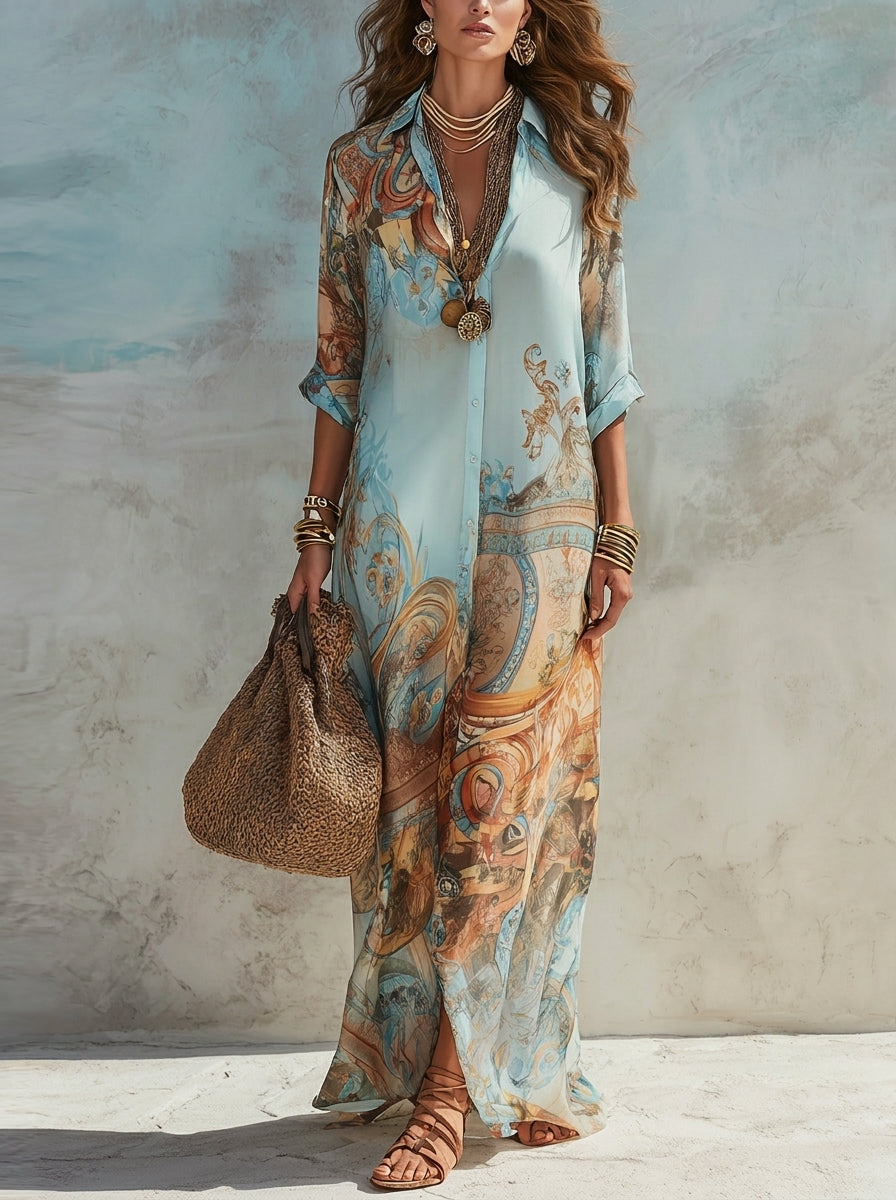 Luisa -  Vestido Maxi Chemisier Mediterráneo