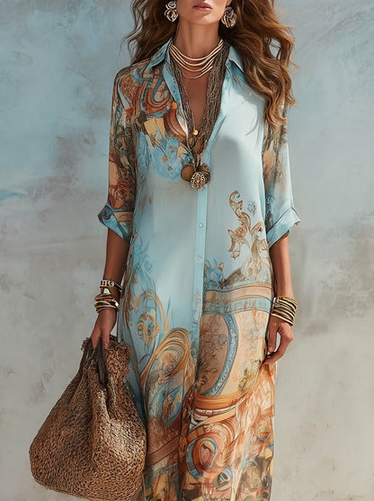 Luisa -  Vestido Maxi Chemisier Mediterráneo