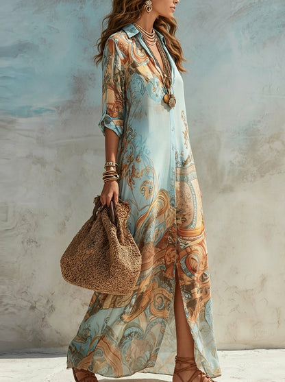 Luisa -  Vestido Maxi Chemisier Mediterráneo