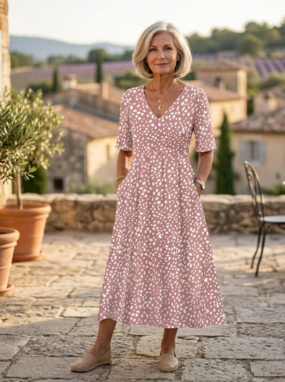 Flor - Vestido Midi de Lunares, Elegante y Favorecedor