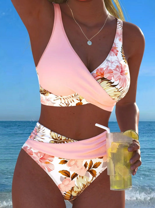 Lucía - Bikini Cruzado Floral con Braga Alta
